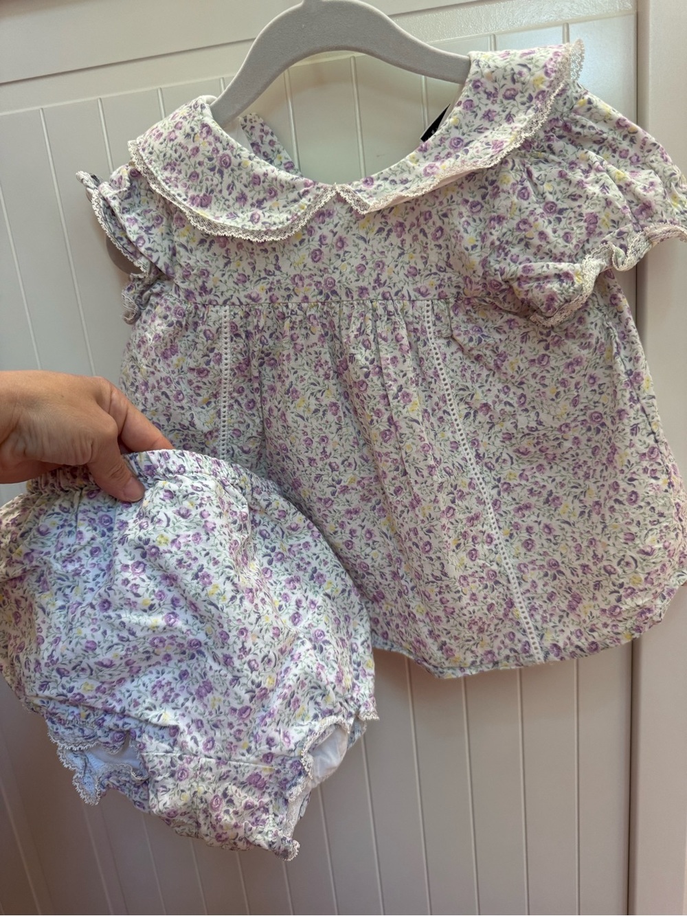 Janie and Jack Lavender Floral Peter Pan Collar Top with Bloomers